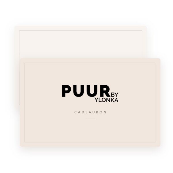 Cadeaubon van Puur by Ylonka in zachte nude tinten met het logo op de voorzijde